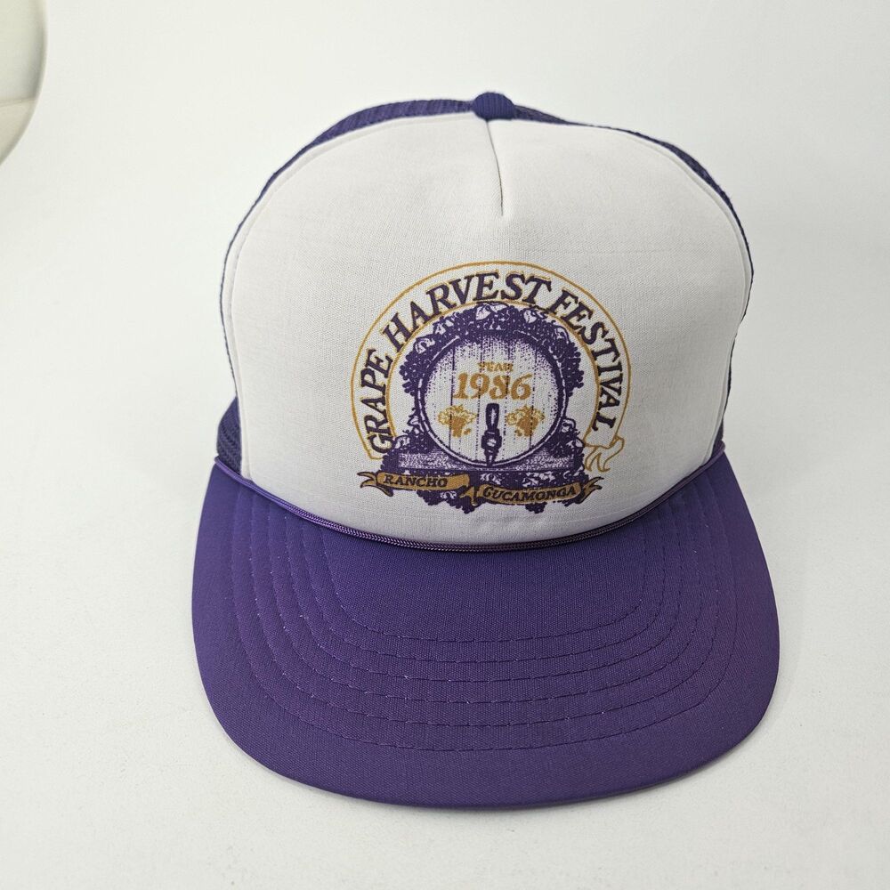 Vintage 1986 Rancho Cucamonga Grape Harvest Festival Trucker Hat Cap Purple